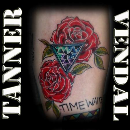 Tattoos - Roses with Geometric Design - 130996